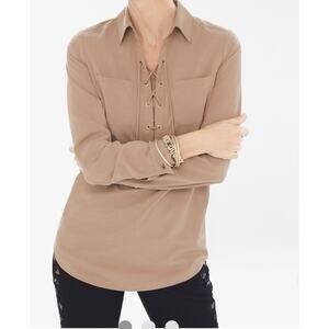 Chico’s Silky Soft Ivory Stretch Lace Up Tunic Blouse Top Size 2